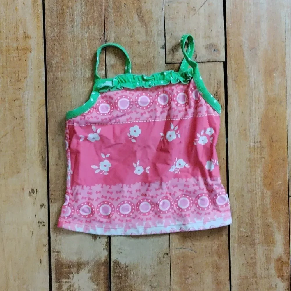 Floatimini Tankini 3T Pink Green Summer Swim Top Adjustable Straps
